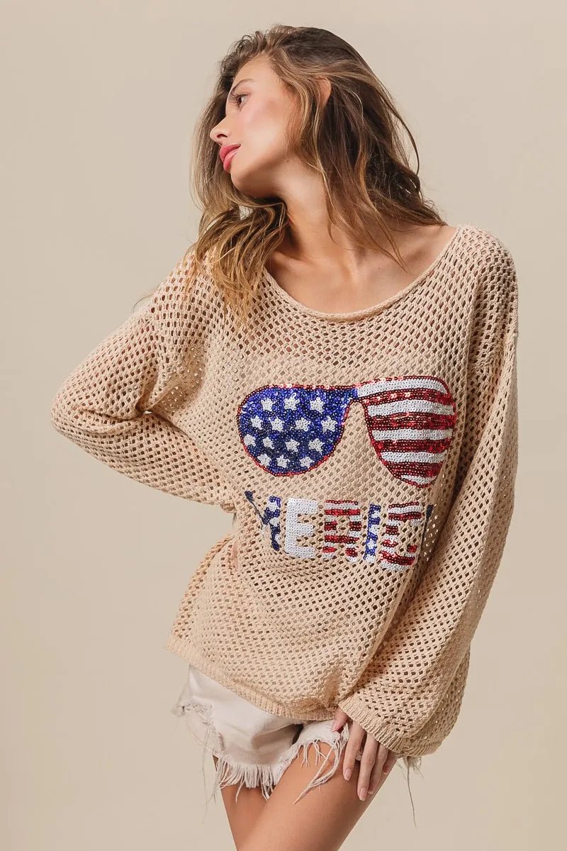 BiBi Sequin American Flag Sunglasses Knit - Bela Fils BoutiqueBela Fils Boutique